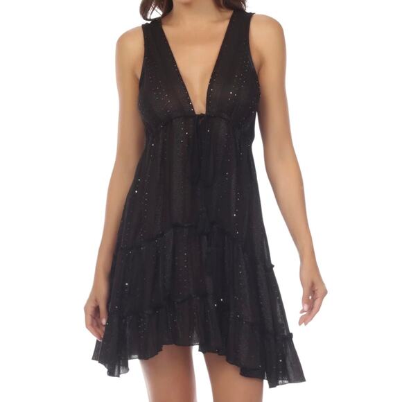 Raviya Women’s Metallic Stripe Tiered Dress Swimsuit Cover Up Black Size S - Picture 1 of 1